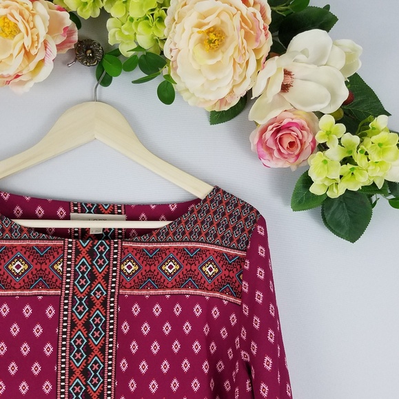 LOFT Dresses & Skirts - Loft Magenta Boho Mirrored Pattern Dress Large